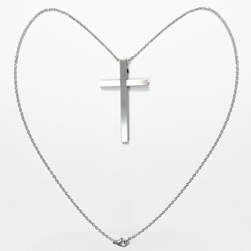 Self Defense Cross Necklace, 21 inch Chain, Stainless Steel Hidden
