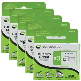 55114#3 Light Duty Narrow Crown Staples - 1/4" Length - 1000/box, 5 Pack