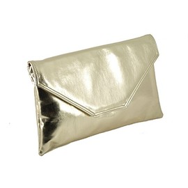 Loni Stylish Large Envelope Metallic Clutch Bag/Shoulder Bag Wedding Party Prom Bag in Metallic Gold