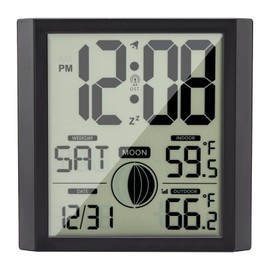 Warminn Atomic Wall Clock with Indoor/outdoor Temp Large Number Display Silent Battery Operated Alarm Analog Digital Clocks for Bedroom Dementia Seniors Desk Living Room Office Bathroom Kitchen Shower
