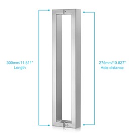 TOGU TG-R3825 Heavy Duty Commercial Grade 300mm/12 inches Square/Rectangle Shape Solid 1.2mm Thick Stainless Steel 304 Push Pull Door Handle, Mirror Polished Chrome Finish