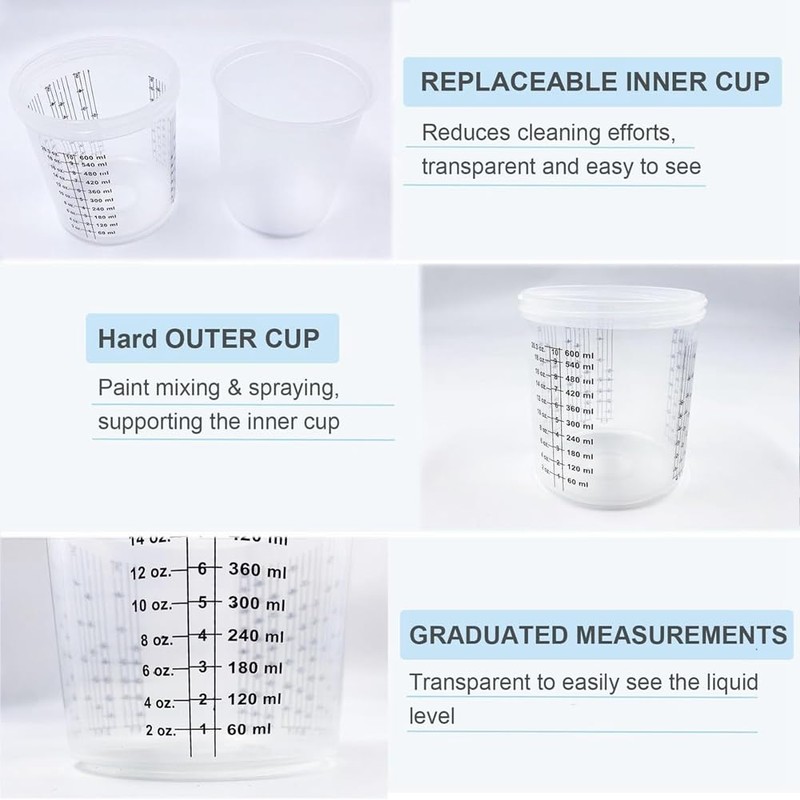Poggapp Paint Sprayer Mixing Cup Liner and Cap Kit System