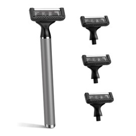 Mensure Razors for Men - Shaving Kit for Men, Magnetic Assembly Design, Precision 6-layer Blade, Lubricating Strips, 4 Refills (Silver)