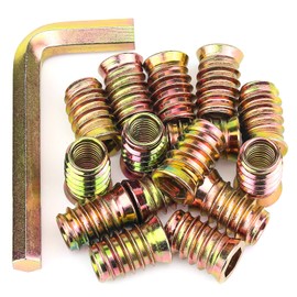 HELIFOUNER 15 Wood Inserts - 3/8'-16 x 25mm Threaded Inserts with Hex Wrench for Wood Furniture