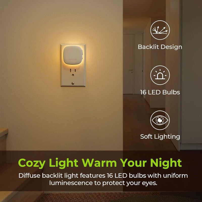 AUVON Plug-in LED Backlit Night Light with Motion Sensor &