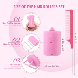 12 rodillos de esponja de espuma, 1.89 pulgadas, rizador de pelo suave para dormir, rizador de pelo flexible y peine de cola de rata, peine de cola de rata, peine de cola de pintail para peinar el cabello (rosa)