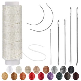 Ftyiwu Waxed Thread, Upholstery Needle and Thread 32 Yards with 7PCS Hand Sewing Needles for Home Upholstery Carpet Canvas Repair Leather Sewing (White)