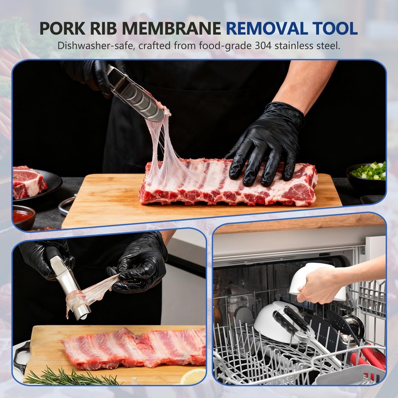 UoeRing Rib Membrane Remover Tool, 304 Stainless Steel, for BBQ,