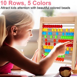 KIDWILL KIDWILL Preschool Math Learning Toy,10-Row Wooden Frame Abacus with Multi-Color Beads, Counting Sticks, Number Alphabet Cards, Gift for 2 3 4 5 6 Years Old Toddlers Boys Girls