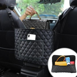 New Car Seat Handbag Holder Luxury Leather Between Seat Back Organizer Bag, 1 Count Large Capacity Bags, Automotive Goods Storage Pockets - Color: Black, Specification: with side pocket