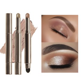 Barra de sombra de ojos impermeable con esponja mezcladora, Sombra de Ojos Alta Pigmentación - Larga Duración, Resistente al Agua, Brillo Intenso (03 Nautral, m)