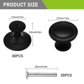 SUNOYA Pack of 30 Furniture Knobs, Matte Black, Drawer Knobs, Cupboard Knobs, Door Knobs, Chest of Drawers, Furniture Knobs, Drawer Handles, Stainless Steel, Round, for Kitchen, Cupboard, Drawer,