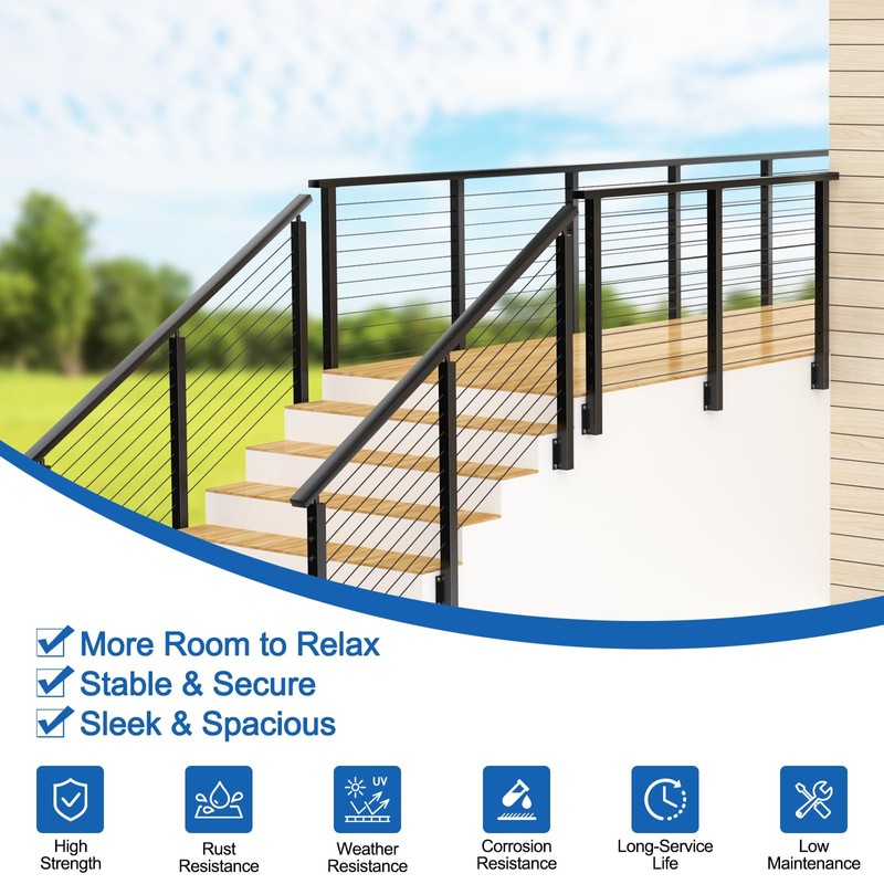 PLANTOP 36" Left Side Mount Stair Cable Railing Post for