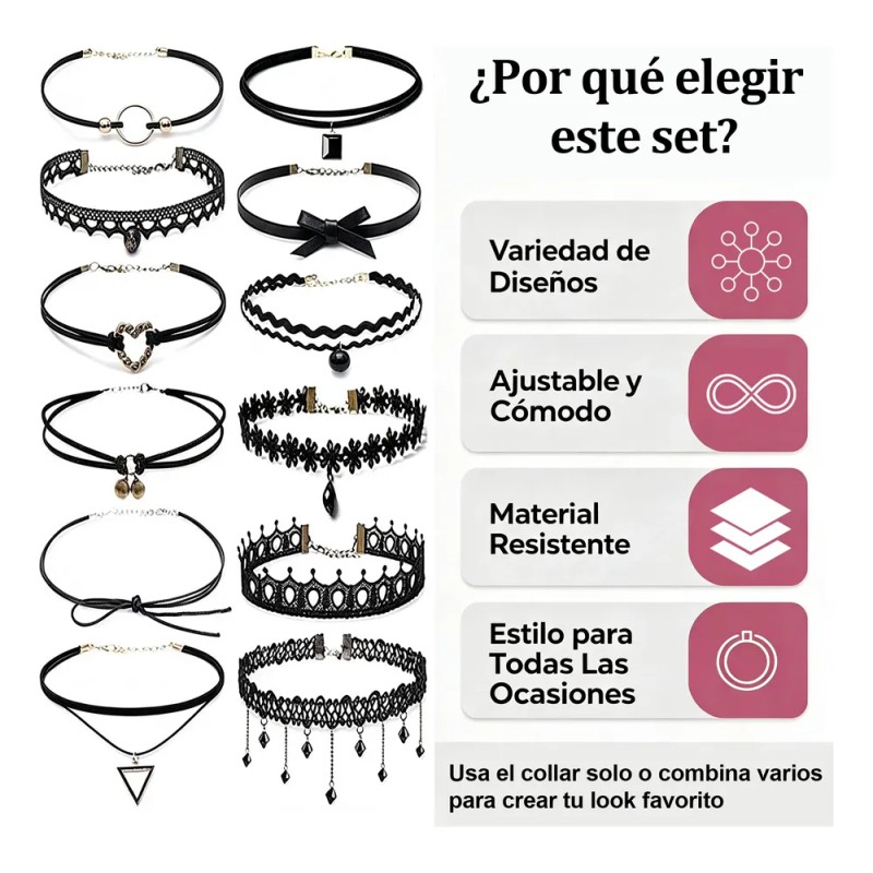Jasu - Collar Gargantilla Choker Retro 23 Pzs Color Diferente