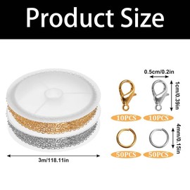 20 Feet Necklace Chains for Jewelry Making, Metal Chain by The Roll with Lobster Clasps and Jump Rings, Silver and Gold Plated Extender Chains for DIY Craft Supplies, Earrings, Bracelets
