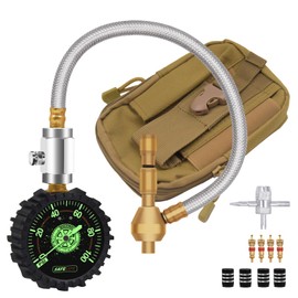 Tire Deflator with Pressure Gauge (0-100psi) Adjustable Tire Air Down Tool - Large 2.5" Easy Read Glow Dial & Solid Brass Hardware - Best Offroad Deflator Kit for Jeep, Truck or ATV