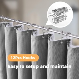 LaCyan 3 in 1 Waterproof Waffle Weave Shower Curtain and Clear Liner Set with 12 Stainless Steel Hooks Double Sided for Bathroom 72 Inches Heavy Duty Polyester Fabric Shower Curtains 72x72