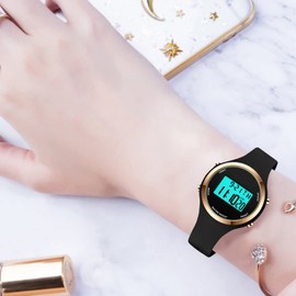 XCZAP Fashion Outdoor Sport Watches Ladies Silicone Strap Alarm Clock 5Bar Waterproof LED Digital Watch (Black-2)