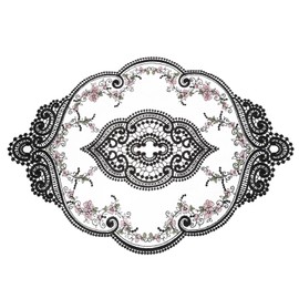 sourcing map Retro Lace Placemat 12x17-in Oval Embroidered Table Place Mats French Crochet Doilies Coasters Cup Mat for Home Wedding, Black
