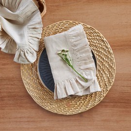 Solino Home Linen Ruffle Dinner Napkins 20 x 20 Inch - 100% Pure Linen Light Natural Cloth Napkins Set of 4 - Gabrielle Ruffle, Handcrafted and Machine Washable Fabric