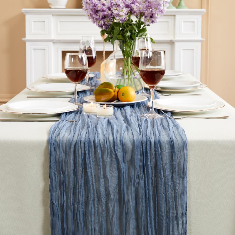 Fantastshop Dusty Blue Table Runner Cheesecloth 2 Pack 10FT Boho