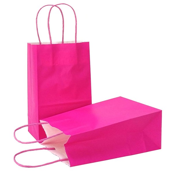 AZOWA Gift Bags Small Kraft Paper Bags with Handles (5 x 3.1 x 8.2 in, Magenta, 25 Pcs)