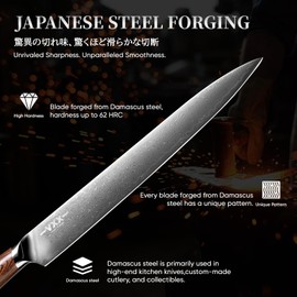 XXV 10 Inch Sushi Knife, High Carbon Japanese Steel Sashimi Knife, Japanese Knives with Sandalwood Handle for Fish Filleting & Slicing