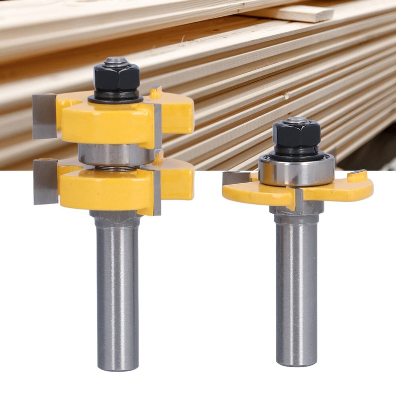 2Pcs Tongue Groove Router Bit T Shape 3 Teeth 1