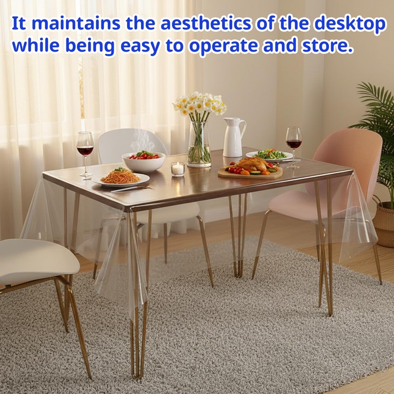 140×180cm Transparent Dining Table Cover, Clear Table Protector, Oil and