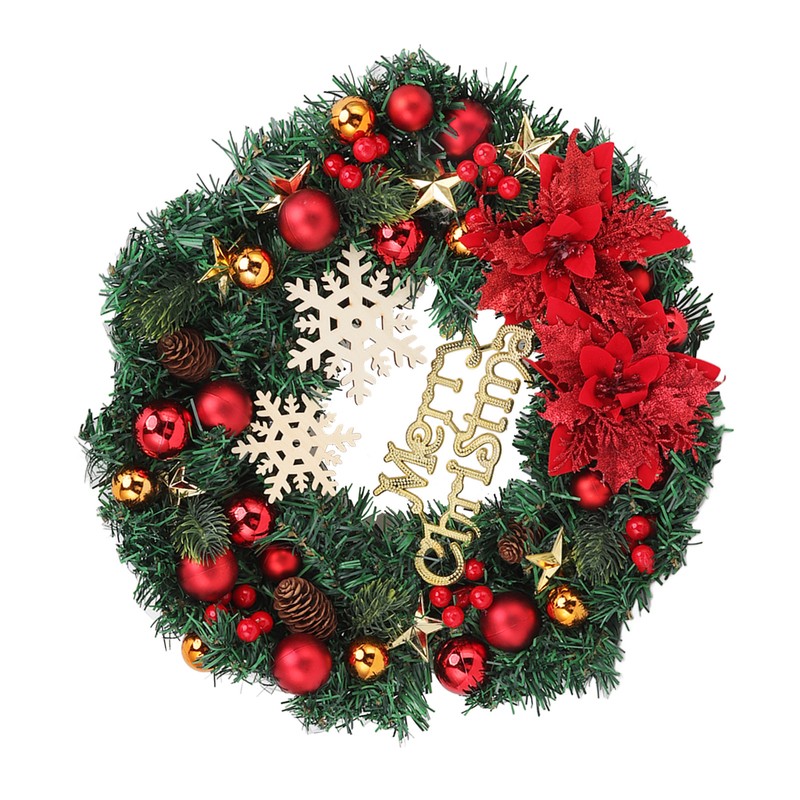 Christmas Wreath Snow Pine Cone Xmas Ball Wreath for Indoor