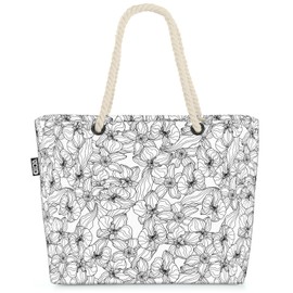 VOID Orchid Graphic Floral Pattern Flowers Beach Bag Shopper 58 x 38 x 16 cm 23L XXL Shopping Bag Travel Bag Beach Bag, multicoloured