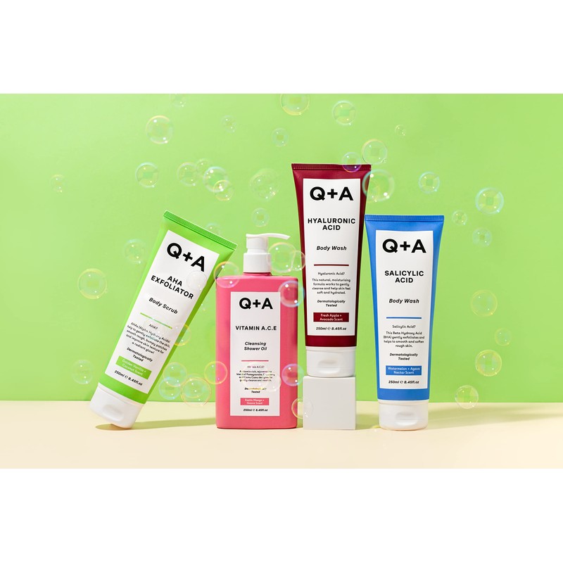 Q+A AHA Exfoliator Body Scrub (250ml), Exfoliating Body Scrub with