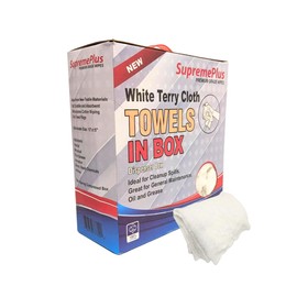SupremePlus Premium White Terry Cloth Rags - Shop Clean & Classic Heavy Duty Terrycloth Rag in for Cleaning & Wholesale, Fantastic Multipurpose Bulk Towels, 100% Absorbent (5 lbs. Compressed Box)