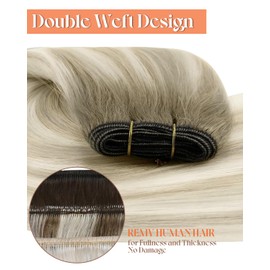 Sunny Weft Hair Extensions Ombre Blonde Human Hair Sew in Extensions Weft Ash Blonde Ombre Platinum Blonde Highlights Sew in Hair Extensions Real Human Hair Long Straight 100g 22inch