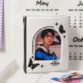 SZHTSWU Mini Photo Album 40 Pockets, 3 Inch Kpop Photocard Holder Book Small Photocard Binder Photo Card Binder Window Hollow Picture Album for Photo Cards Picture (White Butterfly)