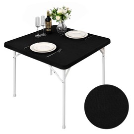 Monibana Square Fitted Card Tablecloth Table Cover Elastic Tablecloth Stretch Table Top Cover Black for Indoor and Outdoor 34x34 Inch