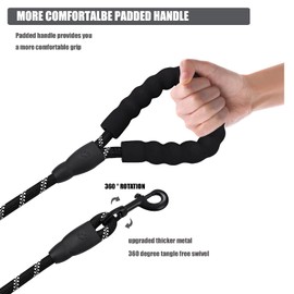 PETESCORT Dog Leashes for Large Medium and Small Dogs,Laisse Pour Chien with Comfortable Padded Handle,Heavy Duty Dog Leads(1/2in x 6Ft,Black and Black(2-Pack))