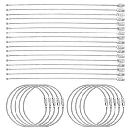 sourcing map 50pcs Wire Keychain Cable 12" Plastic Coated 2mm Stainless Steel Key Ring Cable Loop Rings for Women Man Hanging Luggage Tags Key ID Tags, Silver