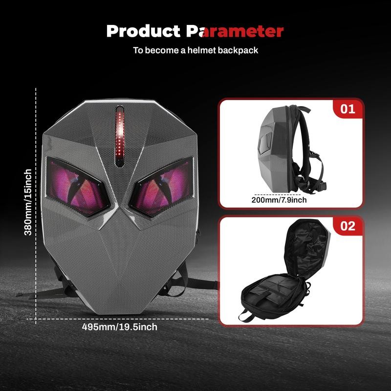 Motorcycle Backpack for Men, LED Backpack With DIY Programmable Full