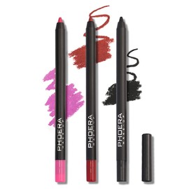 AQUAPURITY PHOERA® Lip Liner and Eye Liner 3Pcs Set, Long Lasting Eyeliner Pencil, Matte Lip Liner Pencil Set, Easy To Colour, Waterproof Shaping Lip Liner Set for Women and Girls (K04)