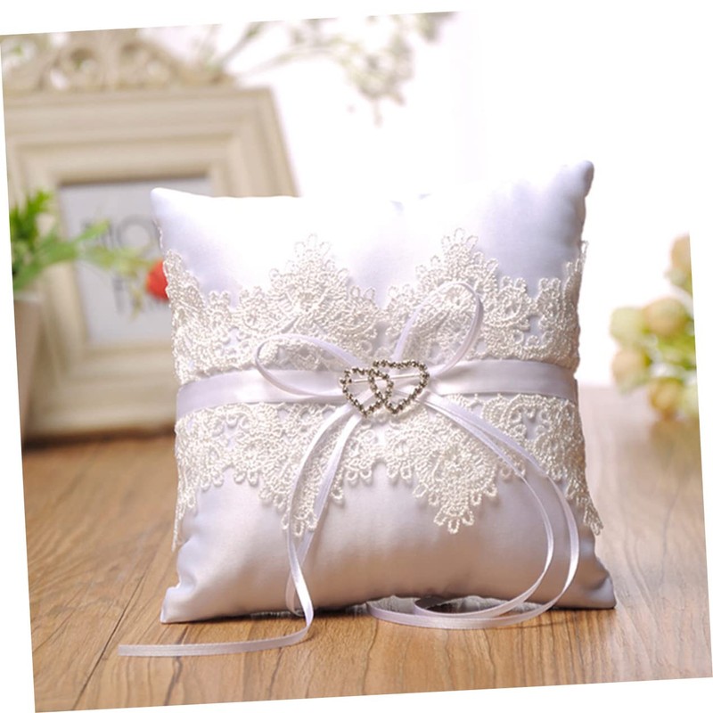 STOBAZA Elegant Lace Wedding Ring Pillow Romantic Heart Shaped Design