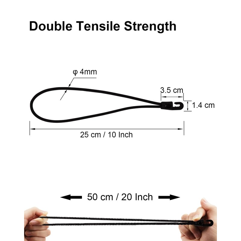 Bungee Cords with Hooks 50 Pcs - 10 Inch Elastic