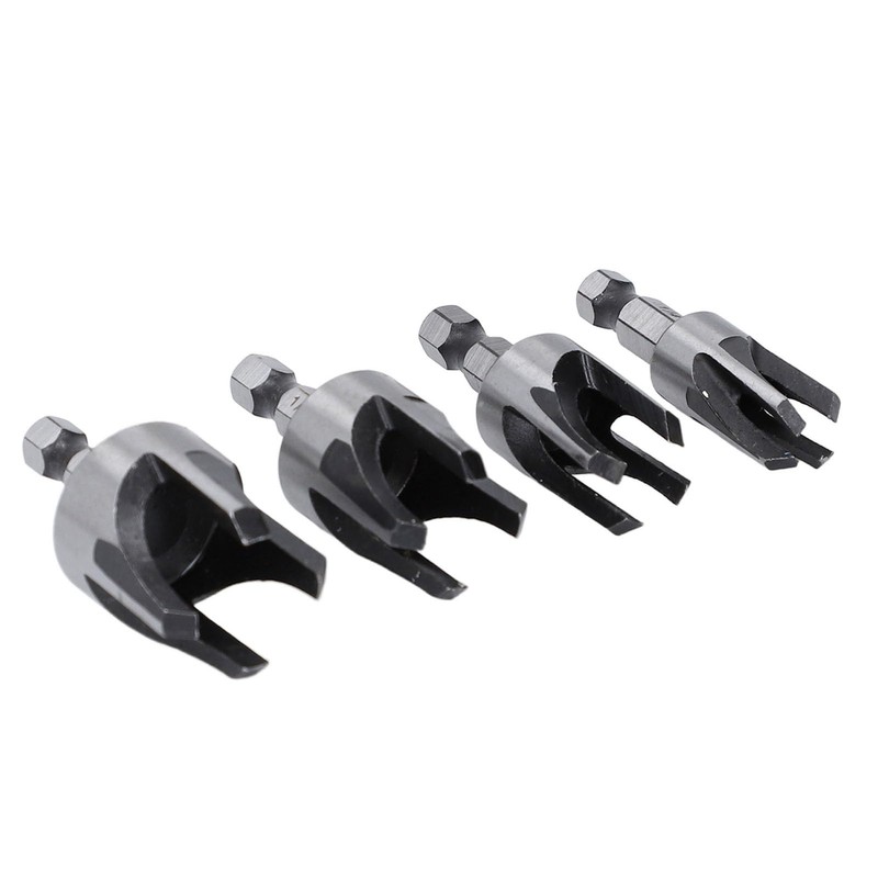 4PCS Tapered Plug Cutter Set 1/4in Hex Shank Claw Type