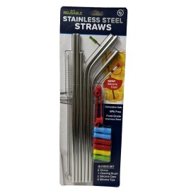 4U New Stainless Steel Reusable Straw 6-Pack Silicone Tips & Cleaning Brush (G9)