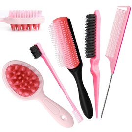Professional Comb and Brush Set With Scalp Massager Hair Growth, Suitable for Long Curly, Thick and Thin Hair Care, Suitable for Men and Women, Gift for Teenagers (Red)