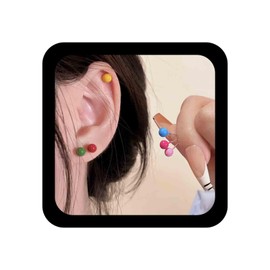 Aneneiceera Vintage Enamel Ball Stud Earrings Tiny Acrylic Rainbow Earring Round Multicolor Dot Earring Minimalist Small Colorful Ball Earrings Jewelry for Women 6Pcs