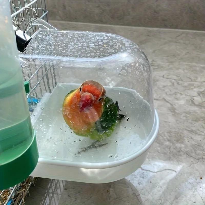 OKONOS Transparent Bird Bath Tub Splash-Proof Cage Hanging Bathing Box