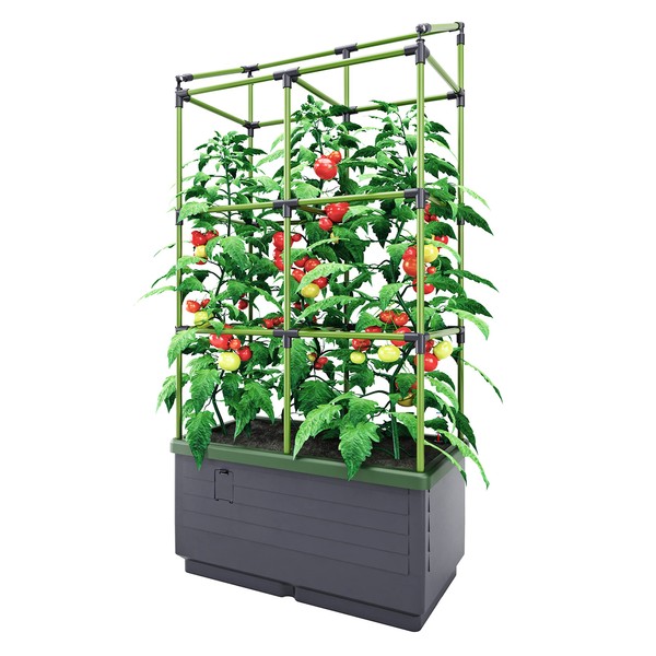 Bio Green City Jungle - Planter with Trellis 13"D x 24"W x 63.39"H - Plant Support - Outdoor Trellis for Climbing Plants, Vines and Vegetables - Planter Box with Trellis - 4.5Gal Reservoir -Grey/Green