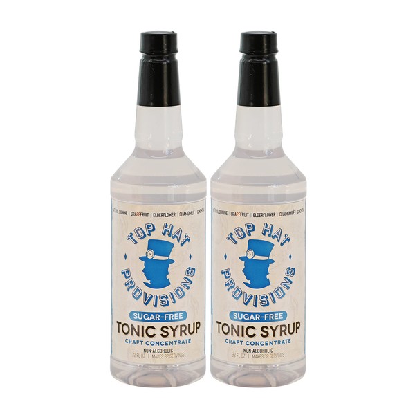 Top Hat Keto Sugar Free Elderflower Tonic Syrup & Quinine Concentrate - Naturally Sweetened with Monk Fruit - Craft Soda Mixer for Skinny Cocktail Drinks - Just Add Seltzer Water - 2 pack 32oz Bottles
