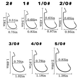 Cajoauis - 100 ganchos de pesca de gusano compensados, color negro, tamaño 1#2# 1/0 2/0 3/0 4/0 5/0 (2#-100 piezas)